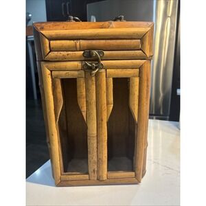 Vintage Bamboo Double Wine Bottle Carrying Box 14"T X 10"W X 5"Deep CHRISTMAS